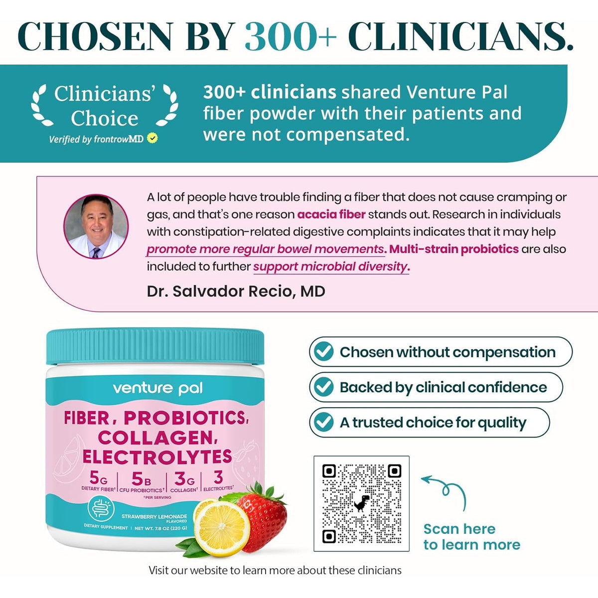 6-In-1 Daily Prebiotic Fiber Powder for Gut & Digestive Health, GLP-1 Friendly, Sugar Free Fiber Supplement Powder with Probiotics, Collagen Peptides & Electrolytes - for Women & Men - 7.8 OZ