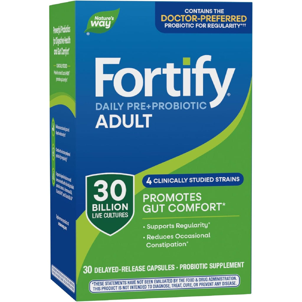 Nature'S Way Fortify Daily Pre+Probiotic Adult 30 Billion, Probiotics for Immune and Digestive Health Support*, 30 Billion Live Cultures, 30 Capsules