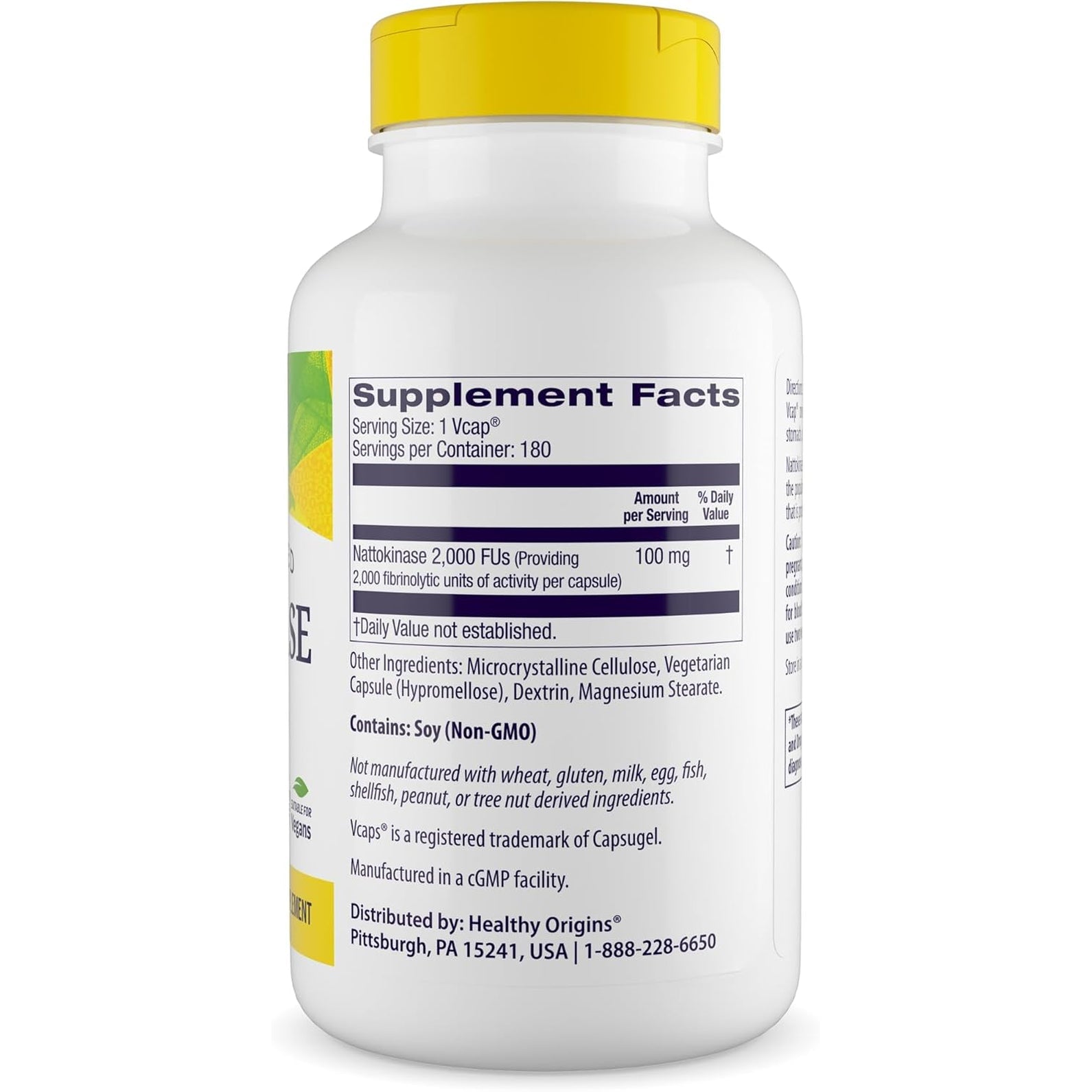 Healthy Origins Nattokinase 2,000 Fu'S (100 Mg, Non-Gmo, Gluten Free, Circulatory Support), 180 Veggie Caps
