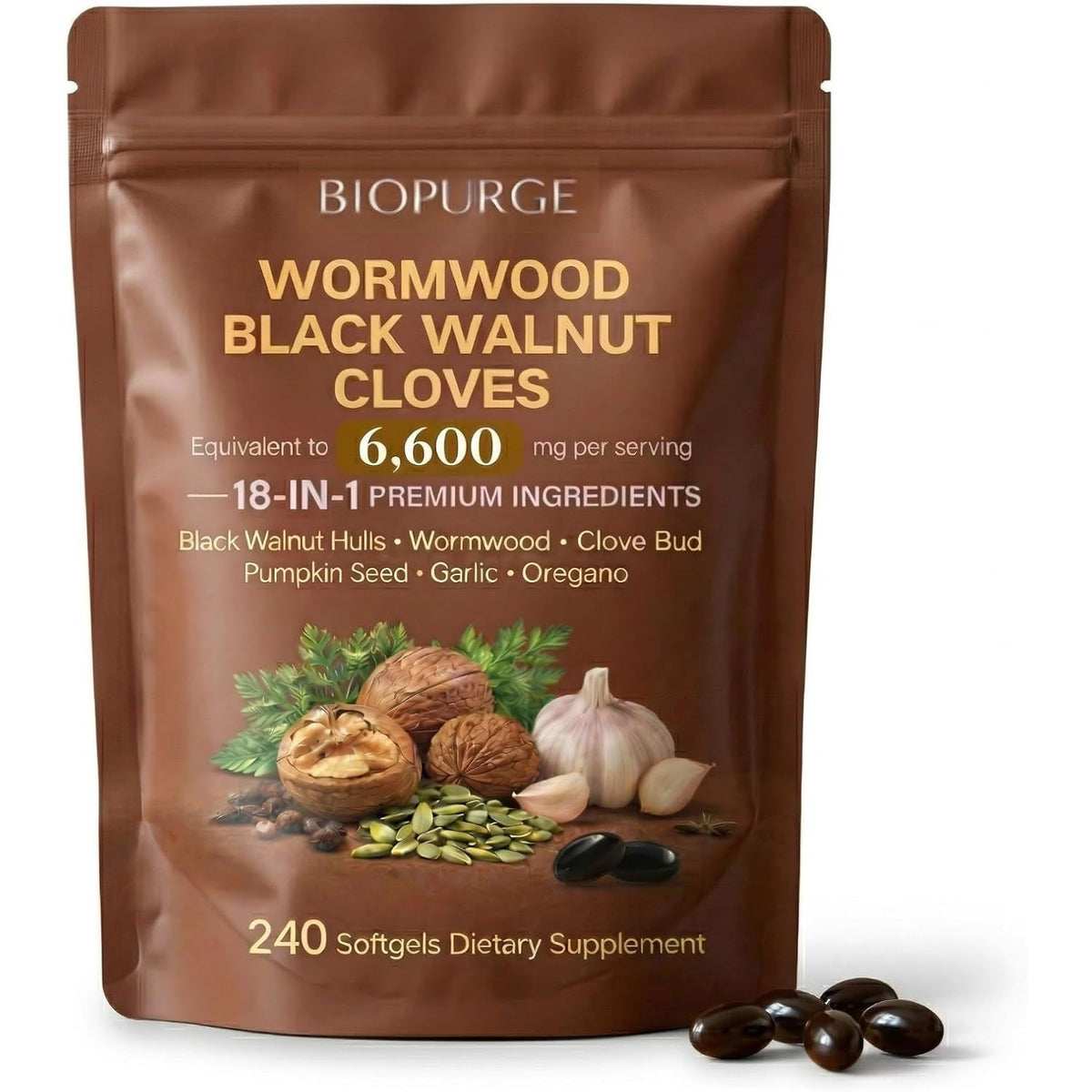 BIOPURGE Wormwood Black Walnut Softgels – 18-In-1 Premium Herbal Complex, with Clove, Garlic, Turmeric, Pumpkin Seed, Oregano, Berberine, Digestive & Gut Balance Support