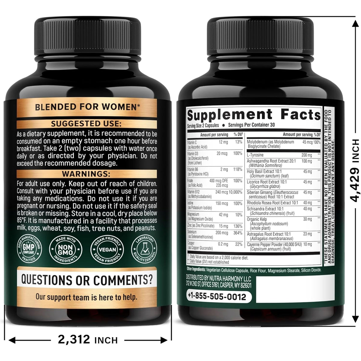 Thyroid Support for Women - Selenium 200 Mcg | Astragalus | Zinc & Iodine | L-Tyrosine | Adaptogen Herbs - 21-In-1 Antioxidant & Immune Support - Vegan, Non-Gmo - Lab Tested - 60 Capsules