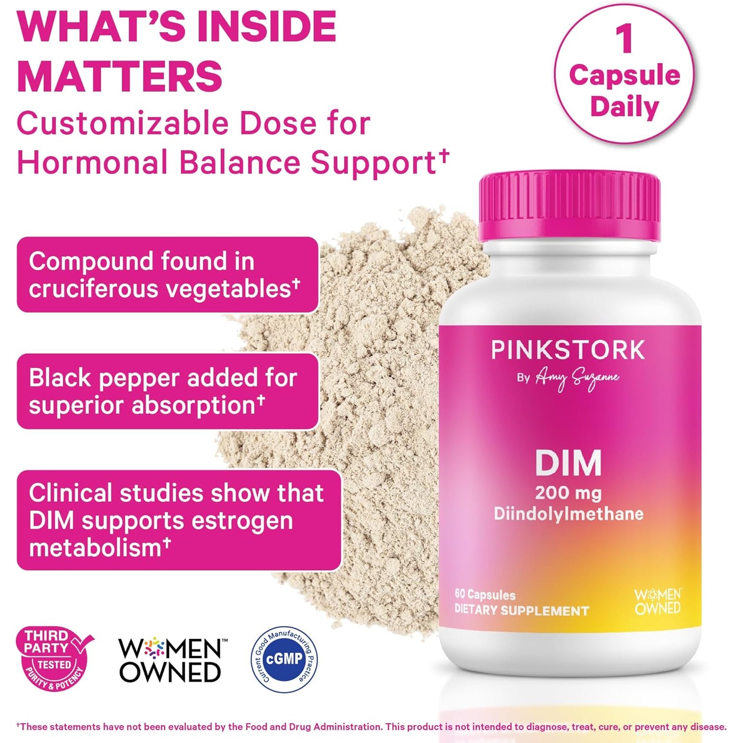 Pink Stork DIM Supplement for Women - Estrogen and Hormone Balance for Menopause, Perimenopause & PMS - DIM 200 Mg plus Bioperine for Mood Support - 60 Day Supply
