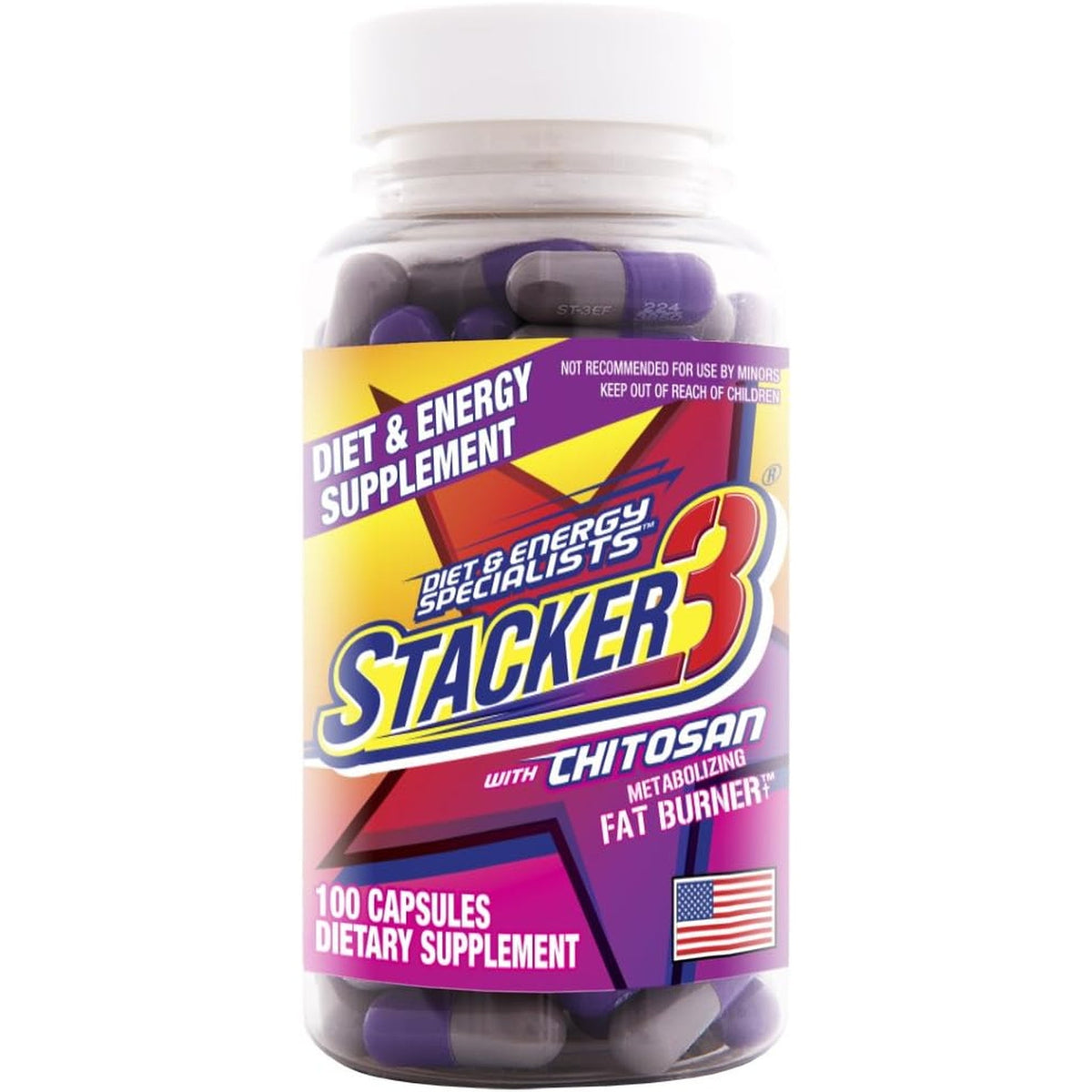 Stacker 3 Metabolizing Fat Burner with Chitosan, Capsules, 100Count Bottle