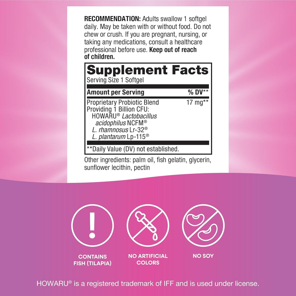 Nature'S Way Women'S Probiotic Pearls, Supports Vaginal and Digestive Health*, 1 Billion Live Cultures, Protects against Occasional Bloating & Constipation*, Easy-To-Swallow Softgels, 30 Count