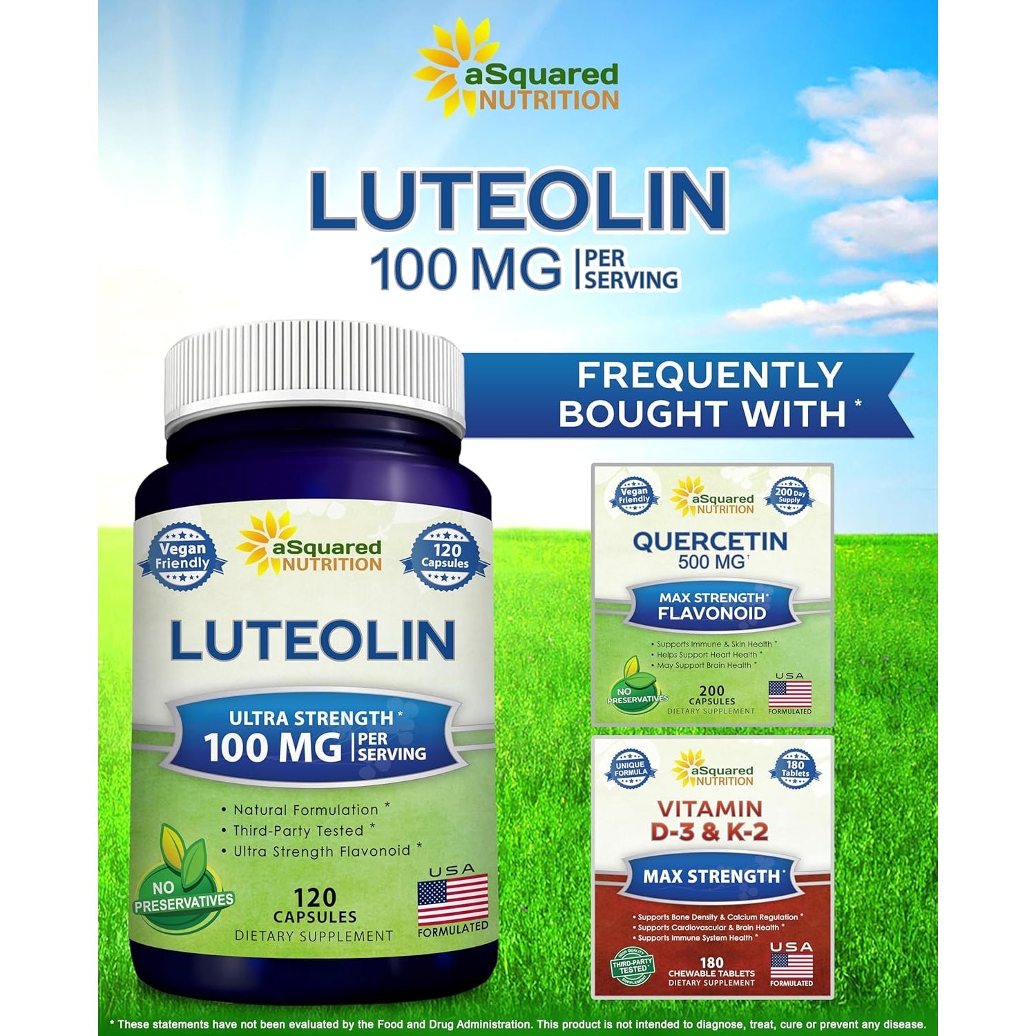 Luteolin 100Mg - 120 Capsules - Luteolin Supplement & Powder Complex Pills Commonly Taken with Quercetin - Supports Brain & Memory Health
