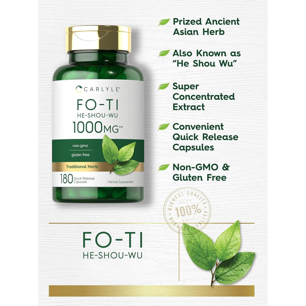 Carlyle Fo-Ti Supplement | 180 Capsules | He-Shou-Wu Root Extract | Non-Gmo and Gluten Free
