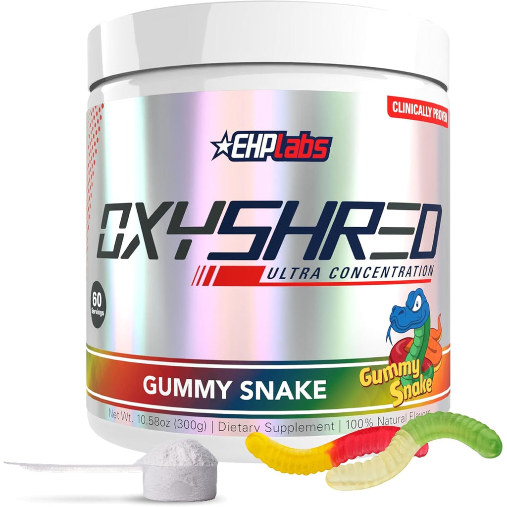 EHP LABS Oxyshred Pre Workout Powder - Preworkout Powder with L Glutamine & Acetyl L Carnitine, Energy Boost Drink - Gummy Snake, 60 Servings