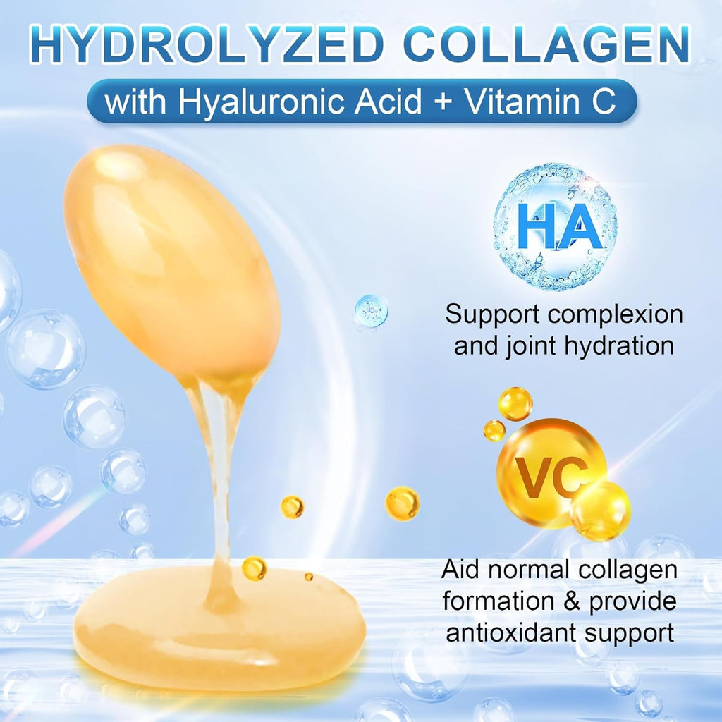 Multi Collagen Peptides for Women & Men, Hydrolyzed Collagen Peptides-Type I, II, III, V, X - with Hyaluronic Acid,Vitamin C,Biotin,Supports Skin Hair Nail, Non-Gmo, 280 Softgels