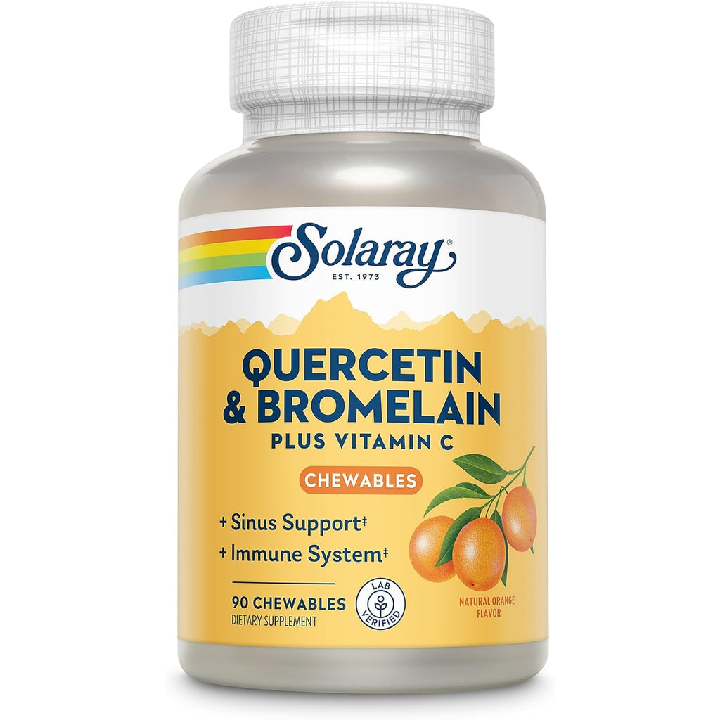 SOLARAY Quercetin with Bromelain and Vitamin C Chewables - Immune Support Supplement - Immune Defense and Heart Health Complex with 1250Mg Vit C, Natural Orange Flavor, 60-Day Guarantee, 30 Serv, 90Ct
