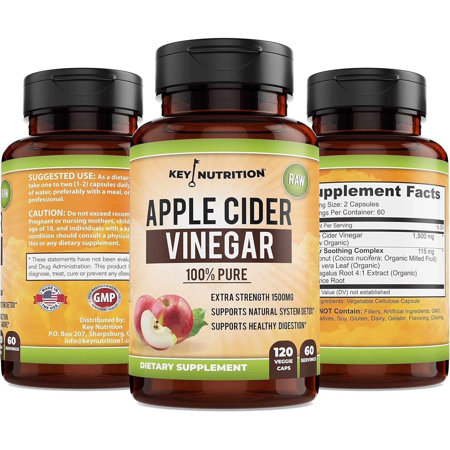 Apple Cider Vinegar 1500Mg, 100% Organic, Pure & Raw - Healthy Digestion & Detox Support - 60 Day Supply