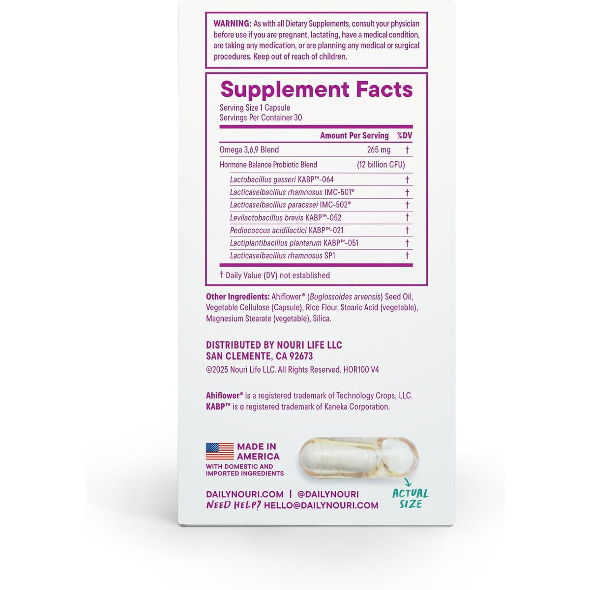 Daily Nouri Hormone Balance Probiotics for Women | Supports Estrogen Metabolism, PMS, Hormonal Acne & Bloating | 7 Clinically Studied Strains + Plant-Based Omega | 30-Day Supply