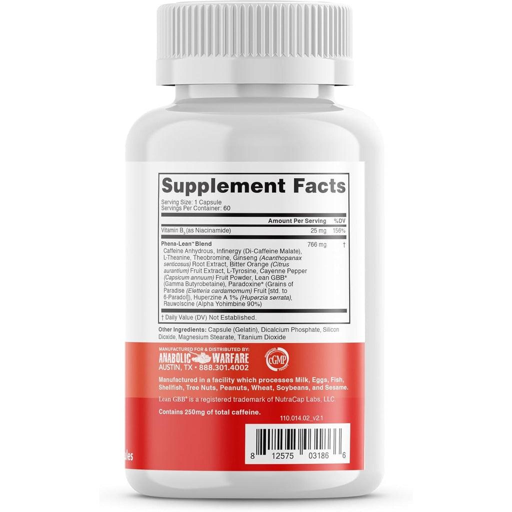 Anabolic Warfare Phena-Lean Premier Supplement from Thermogenic Body Composition Supplement – Fuel Your Fire, Promote Energy, Increase Focus* - 60 Capsules.