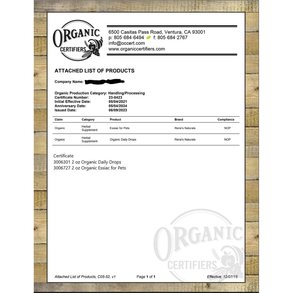 Essiac Original Tea USDA Organic Daily Drops for Enhanced Lymphatic Drainage and Immune Support | Alcohol Free Concentrated Formula | 2Oz (59Ml)