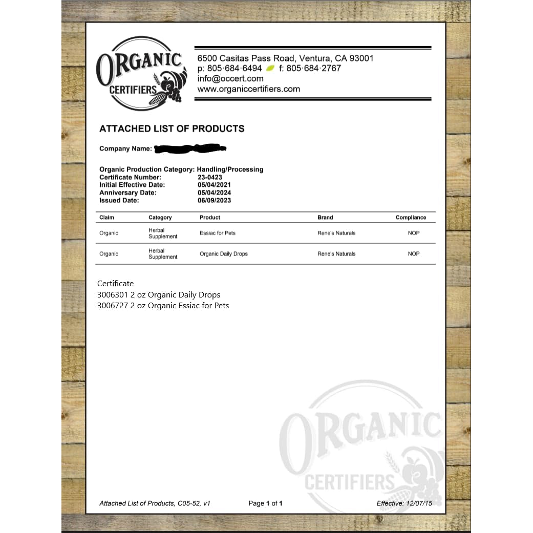 Essiac Original Tea USDA Organic Daily Drops for Enhanced Lymphatic Drainage and Immune Support | Alcohol Free Concentrated Formula | 2Oz (59Ml)