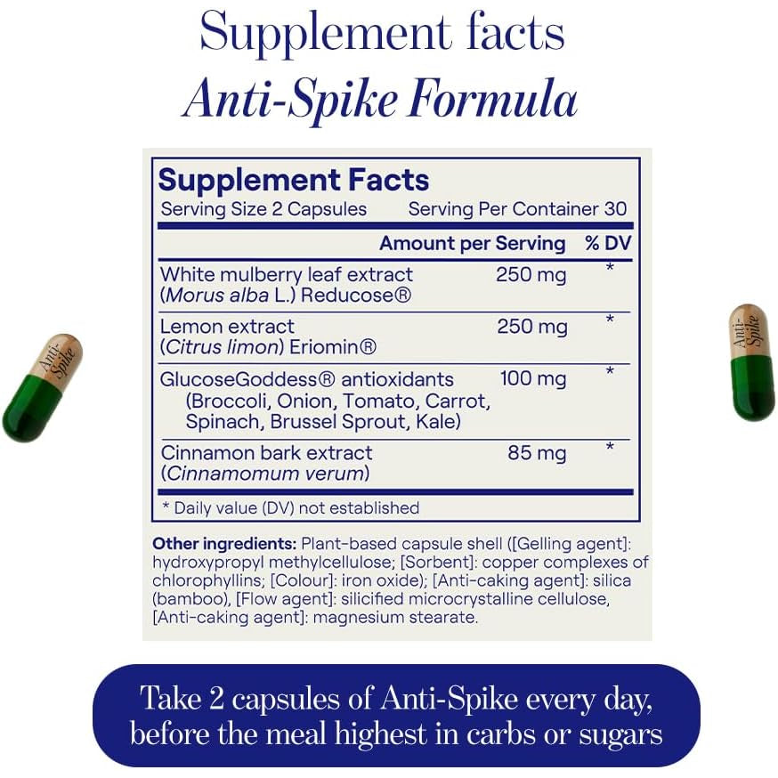 Anti-Spike Formula by the Glucose Goddess - Supports Healthy Blood Sugar Levels Already within Normal Range, Vegan, Gluten-Free, 60 Capsules (30-Day Supply)