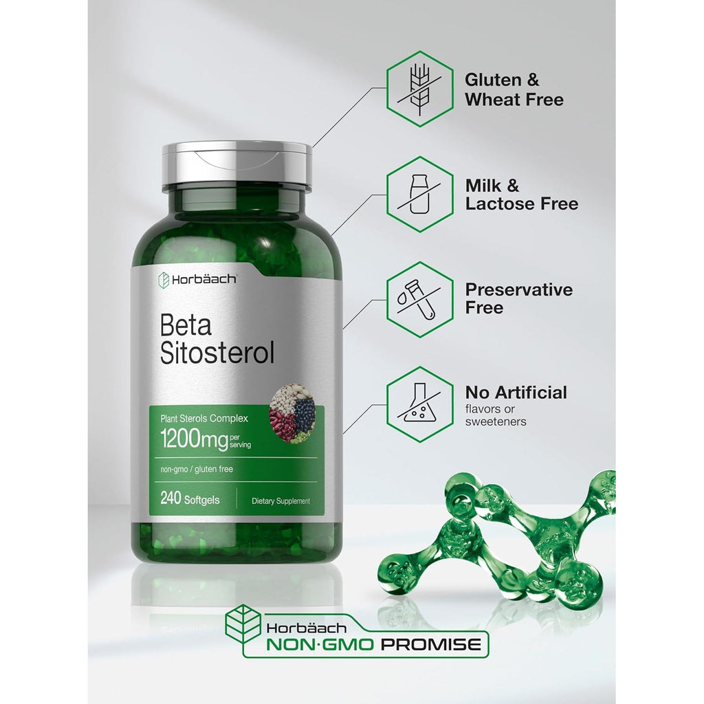 Horbäach Beta Sitosterol 1200Mg | 240 Softgel Capsules | Mega Strength | Plant Sterols Complex | Non-Gmo, Gluten Free Supplement