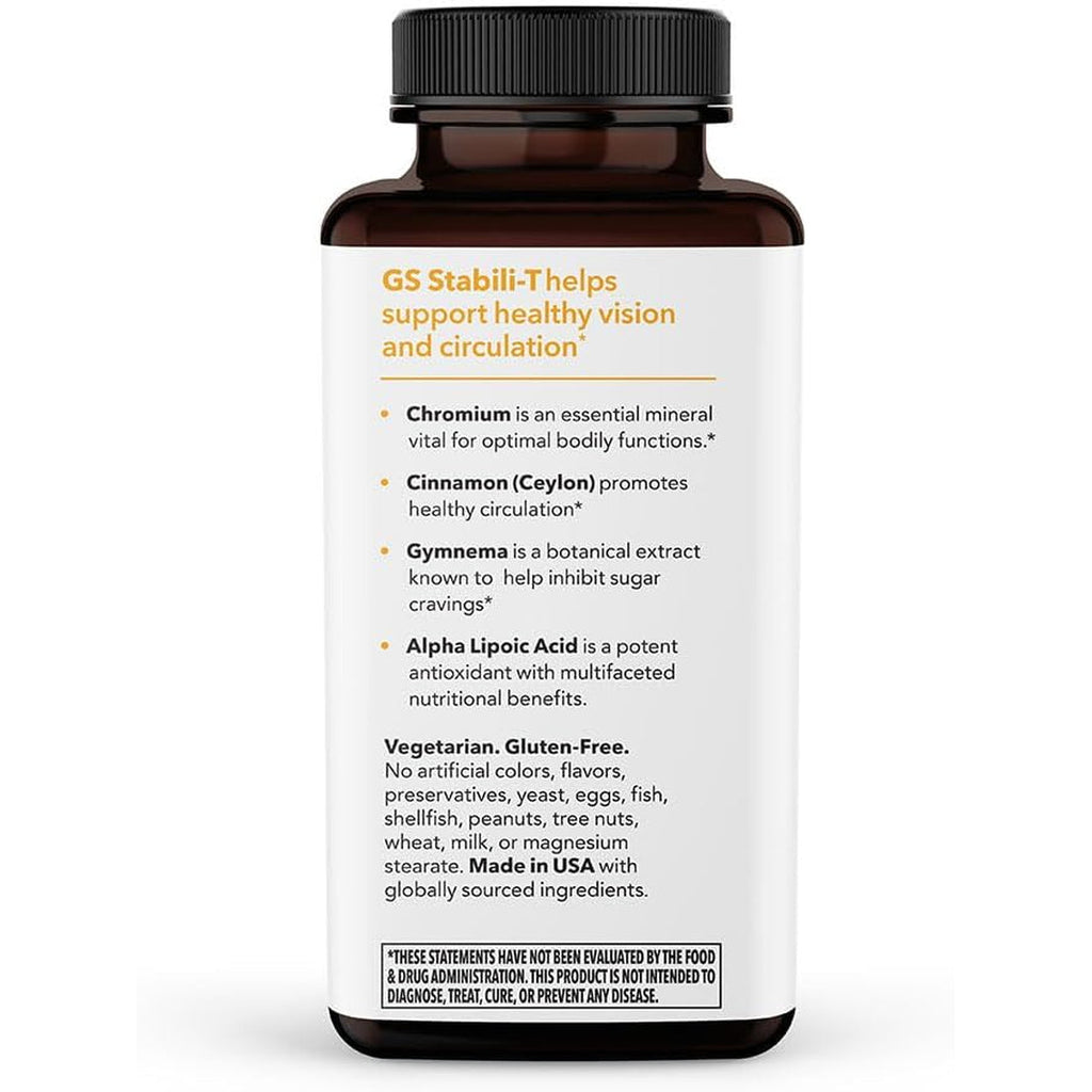 Lifeseasons GS Stabili-T - Blood Sugar Support Supplement - Healthy Circulation & Vision - Maintain Normal Levels - Chromium Cinnamon Gymnema Bilberry & Alpha Lipoic Acid - 90 Capsules