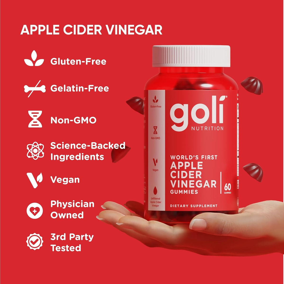 Goli Apple Cider Vinegar Gummies - Worlds First ACV Gummy with Vitamin B12, Beetroot & Pomegranate - Vegan, Non-Gmo, Gluten-Free