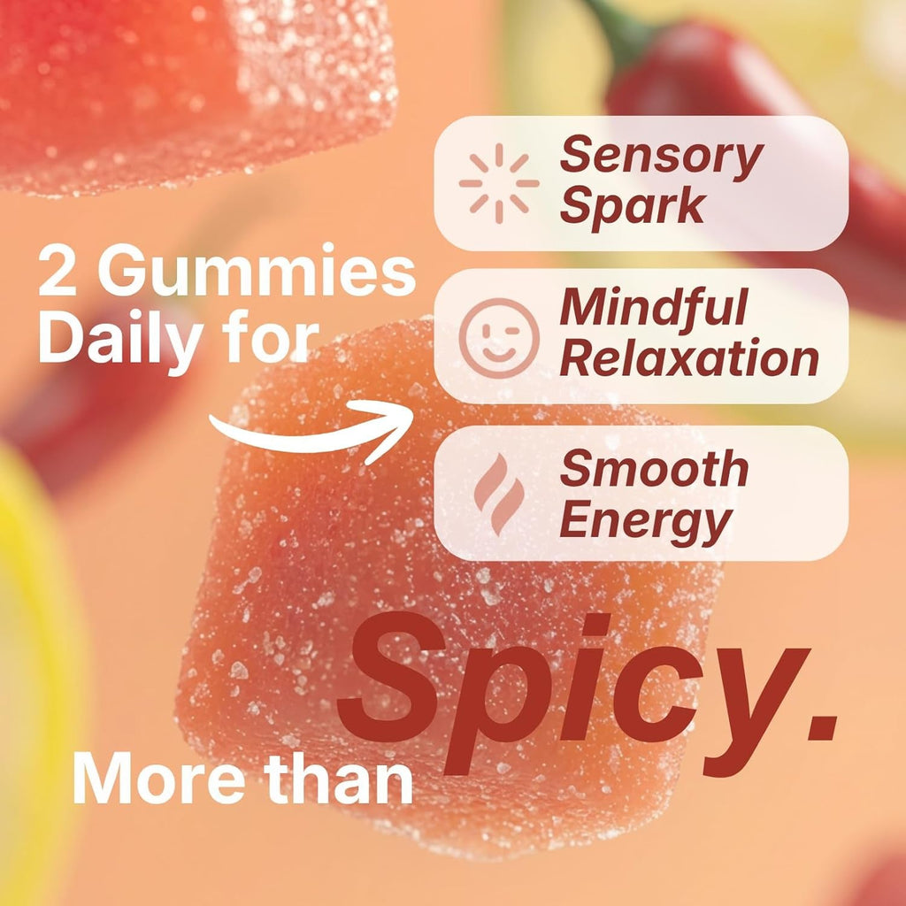 ZAB Spicy Gummies Ashwagandha 45Mg with L-Theanine & Caffeine – Energy, Calm & Mood Support Gummies for Couples – Vegan Yellow Peach Flavor Cubes, 60 Count
