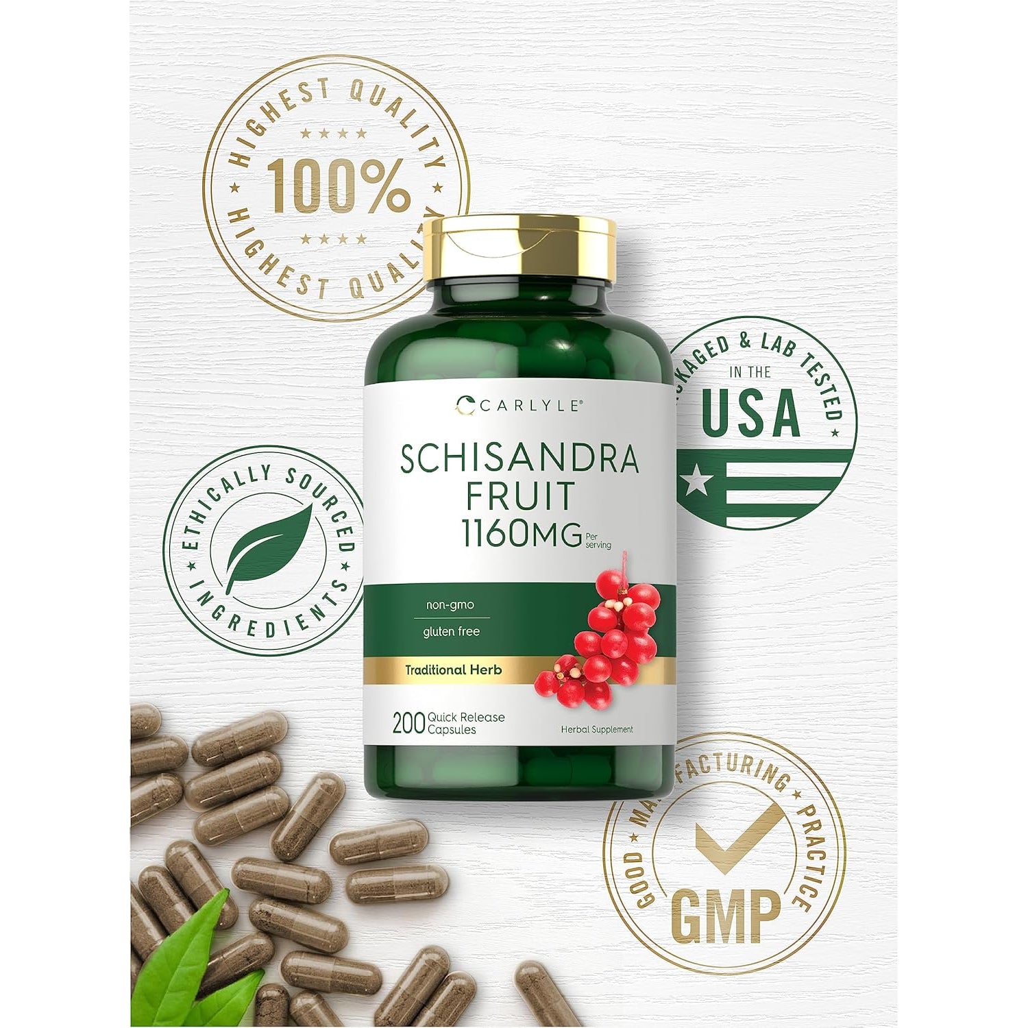 Carlyle Schisandra Supplement 1160 Mg | 200 Capsules | Berry Fruit Extract | Non-Gmo and Gluten Free