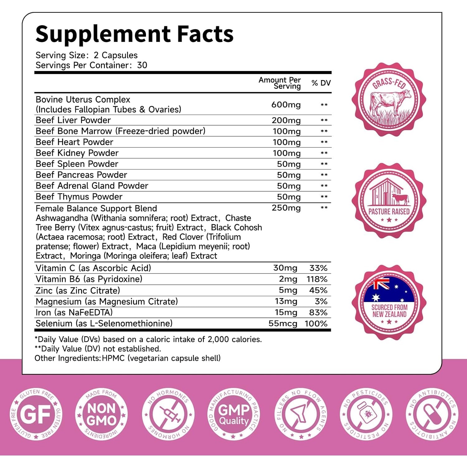 Beef Organ Supplement for Women | 9-Organ Formula with Herbal Support, Liver, Uterus, Ovary, Heart & Kidney for Feminine Balance & Energy | New Zealand Grass-Fed | 60 Capsules