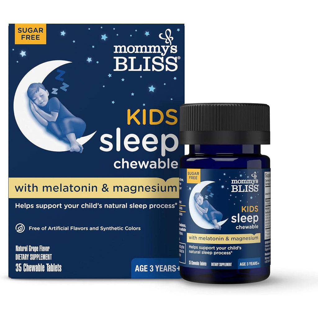 Mommy'S Bliss Kids Sleep Chewable Tablets, Melatonin, Magnesium & Calming Herbs, Grape Flavor, Sugar Free Kids Melatonin, Age 3+ (35 Servings), 35 Count (Pack of 1)