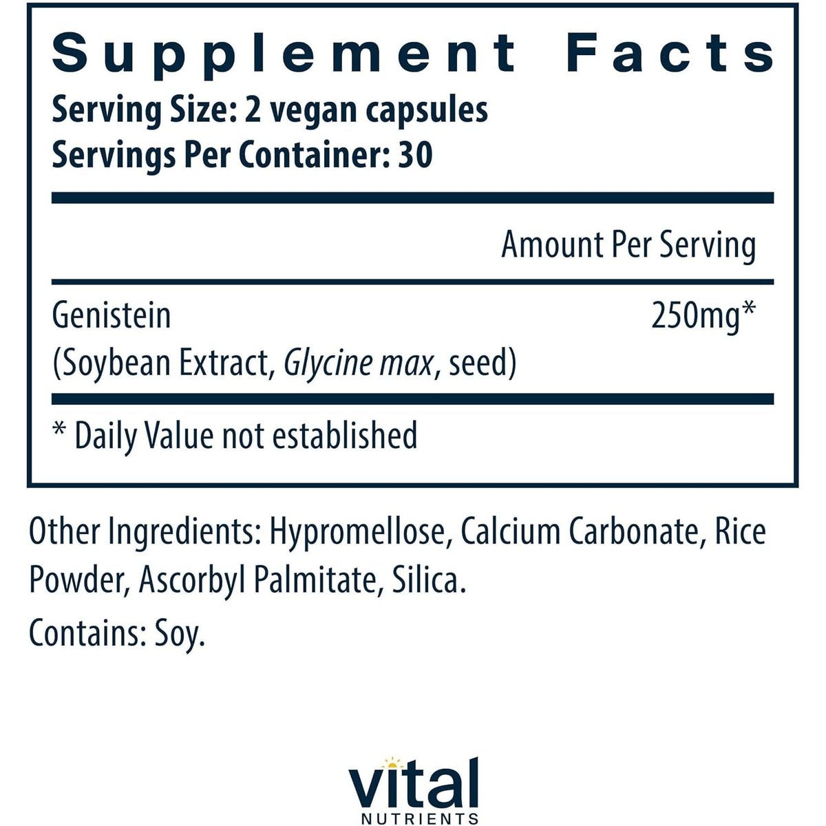 Vital Nutrients Genistein - Easily Absorbed Isoflavones for Bone Health Support* - Vegan Supplement - Gluten and Dairy Free - Non-Gmo - 60 Capsules