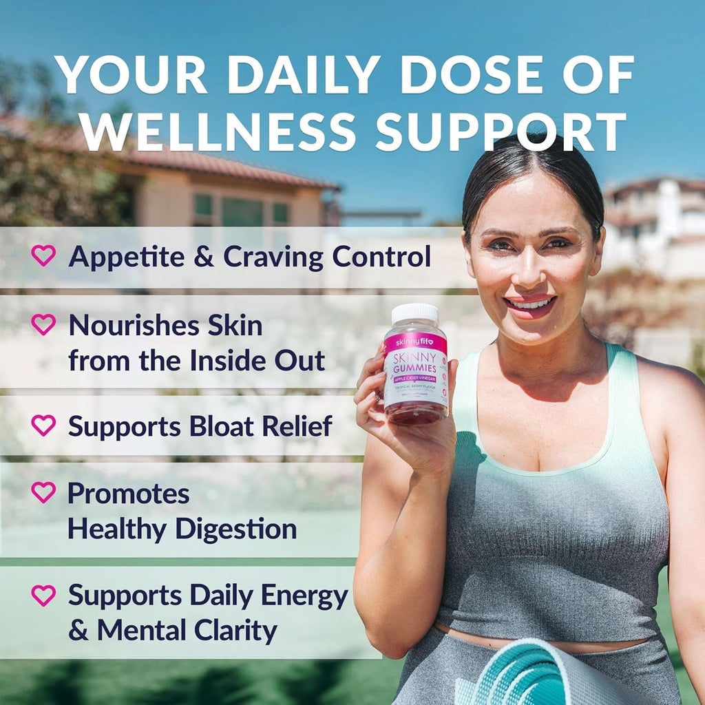 Skinnyfit Skinny Gummies Apple Cider Vinegar Gummies W/ the Mother, Healthy Weight, Immune Support, Vitamin B9, B12, Beetroot, Pomegranate, Vegan-Friendly, 60 Count