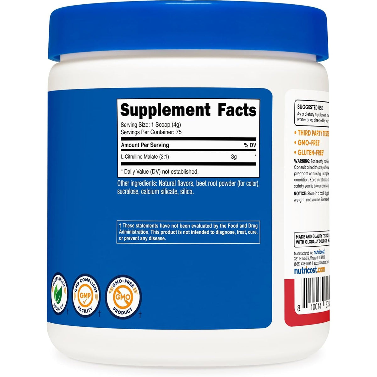Nutricost L-Citrulline Malate 2:1 (300 Grams) (Strawberry Kiwi)