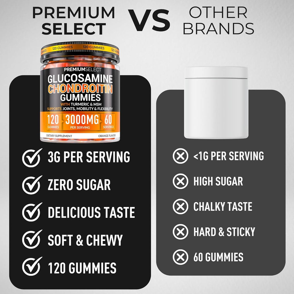 Glucosamine Chondroitin Gummies for Joint Support – 120 Glucosamine Gummies Extra Strength 3000Mg with MSM, Turmeric, Calcium, Vitamin D3 – Sugar Free Vegan Adults Supplement – Flexibility & Mobility