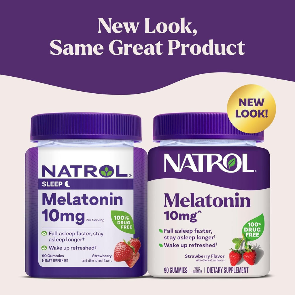 Natrol 10 Mg Melatonin Gummies, Sleep Support for Adults, Melatonin Supplements for Sleeping, 90 Strawberry-Flavored Gummies, 45 Day Supply