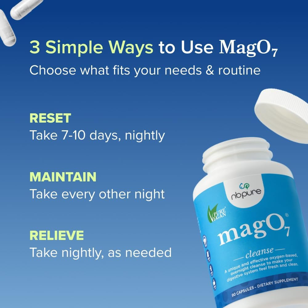 Nbpure Mago7 - Natural Colon Cleanse & Detox | Occasional Constipation Relief, Stool Softening, & Bloating Support for Men & Women | Ozonated Magnesium Oxide, 90 Capsules