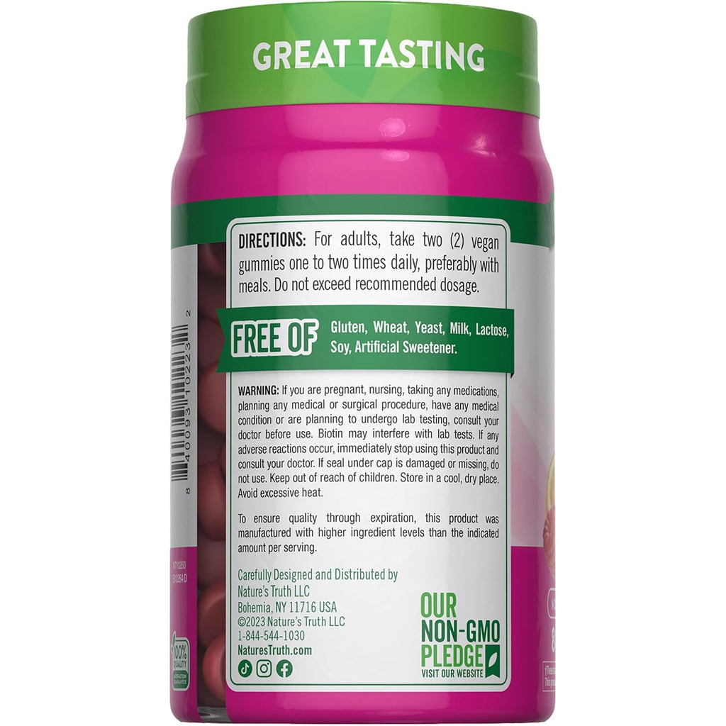 Nature'S Truth Hair Skin and Nails Gummies | 80 Count | 2500Mcg of Biotin | Vegan, Non-Gmo, Gluten Free Supplement | Vitamin for Women & Men