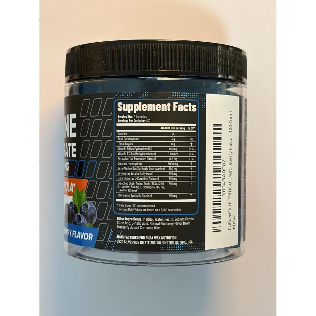 Creatine Monohydrate Gummies 5000Mg Complex for Men & Women - Pre Workout Creatine Chews for Muscle Growth, Strength & Energy, Sugar Free, Vegan, Blueberry Flavor - 120 Count