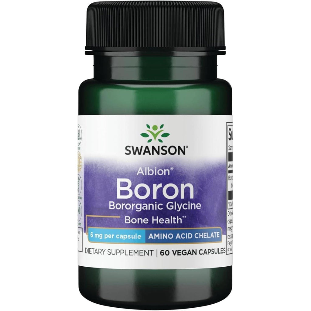 Swanson Boron from Albion - Boroganic Glycine Supplement Supporting Joint Health & Bone Health - High Absorption Formula May Support Overall Balance - (60 Capsules, 6Mg Each)