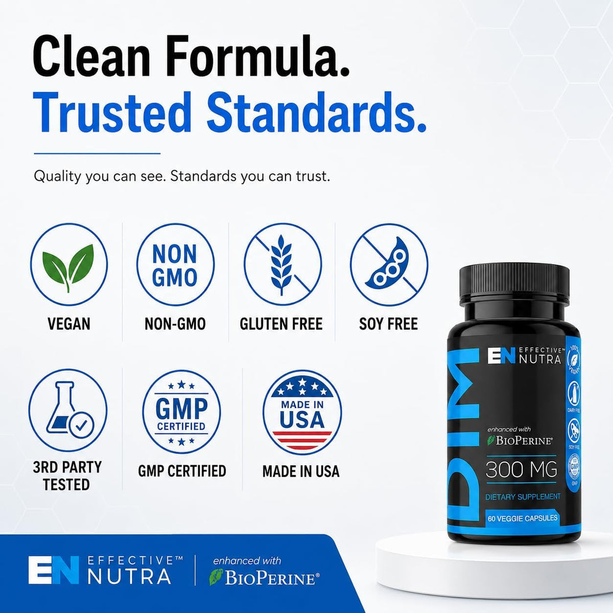Effective Nutra DIM Supplement 300Mg + Bioperine, Extra Strength Estrogen Blocker for Men & Hormone Balance for Women - Diindolylmethane, Hormonal Acne, Menopause Support - 60 Veggie Capsules