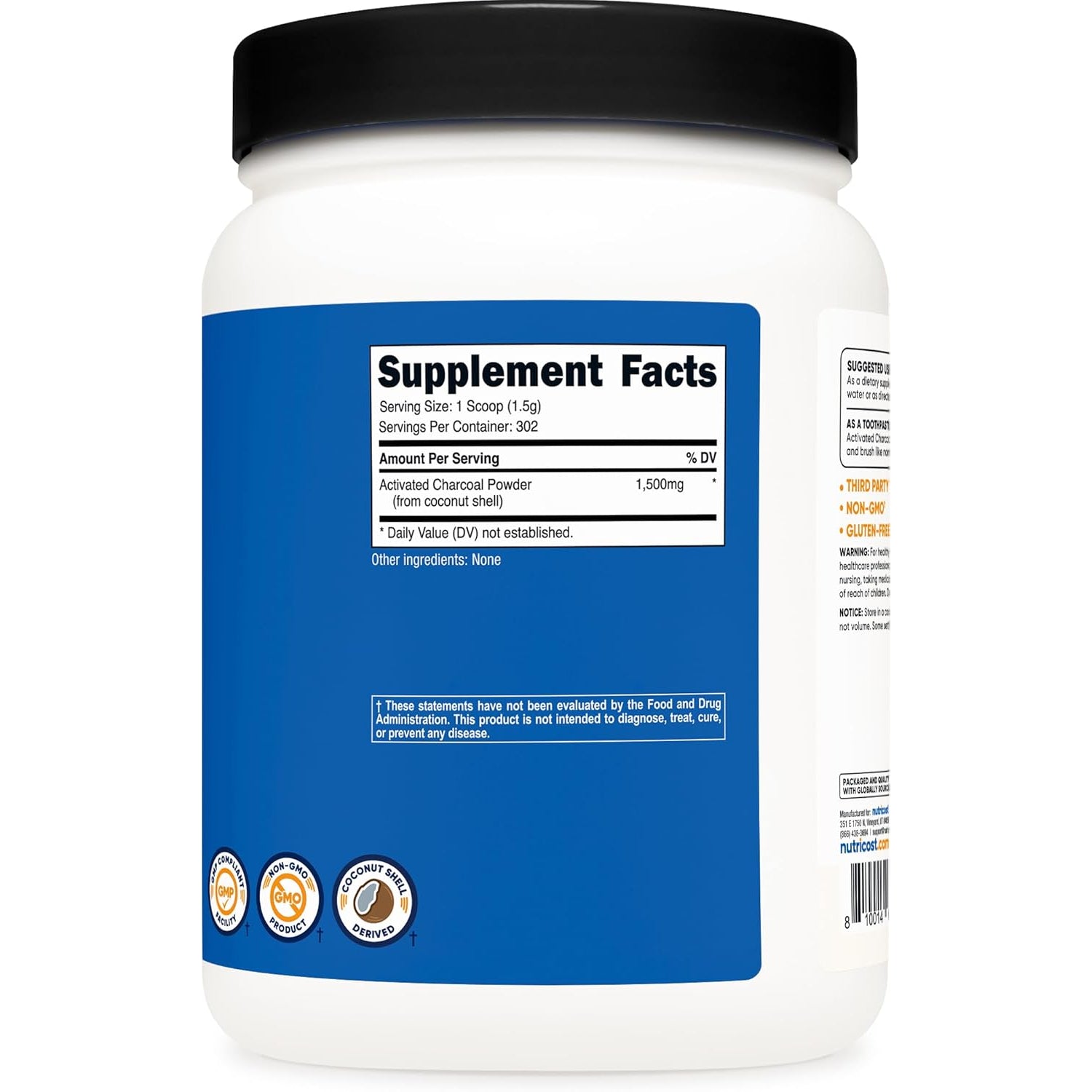 Nutricost Activated Charcoal Powder 1Lb - Food Grade Powder, Toothpaste, Facemask, Odor Control, Vegetarian, Gluten Free, Non-Gmo
