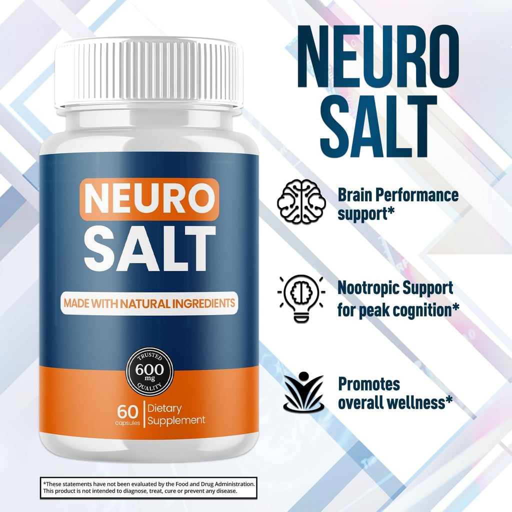 Neuro Salt Capsules, Neuro Salt Brain Support Pills with Natural Ingredients, Advanced Formula Neurosalt Maximum Strength Health & Wellness Support Vitamin for Women and Men (60 Capsules)