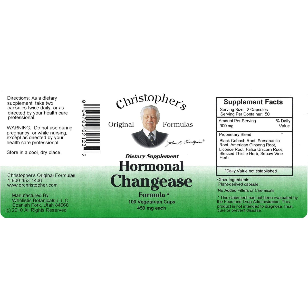 Christopher'S Original Formulas Hormonal Changease Formula – 450 Mg – 100 Vegetarian Capsules – Herbal Menopause Support