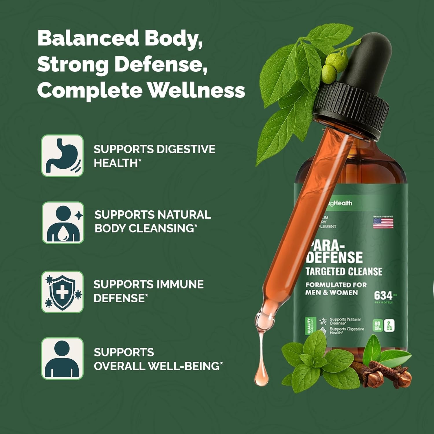 Wormwood Black Walnut Clove Tincture | 3Rd Party Tested Digestive Support Drops | Sweet Wormwood, Green Walnut Hull & Clove Extract Liquid for Gut Wellness | 2 Oz, 60 Servings