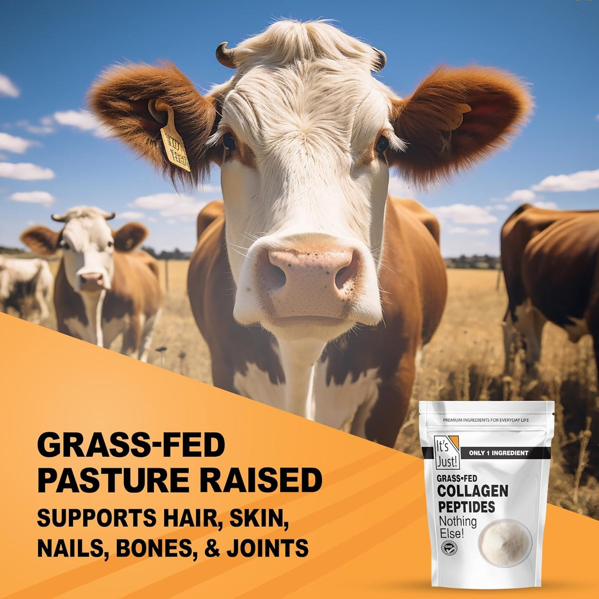 It'S Just! - Collagen Peptides (1.25Lb) Grass-Fed Protein Powder, Unflavored, GLP-1 Friendly, Heavy Metal Tested by 3Rd Party Lab, Type I & III, Hydrolyzed to Dissolve Quickly, 20Oz