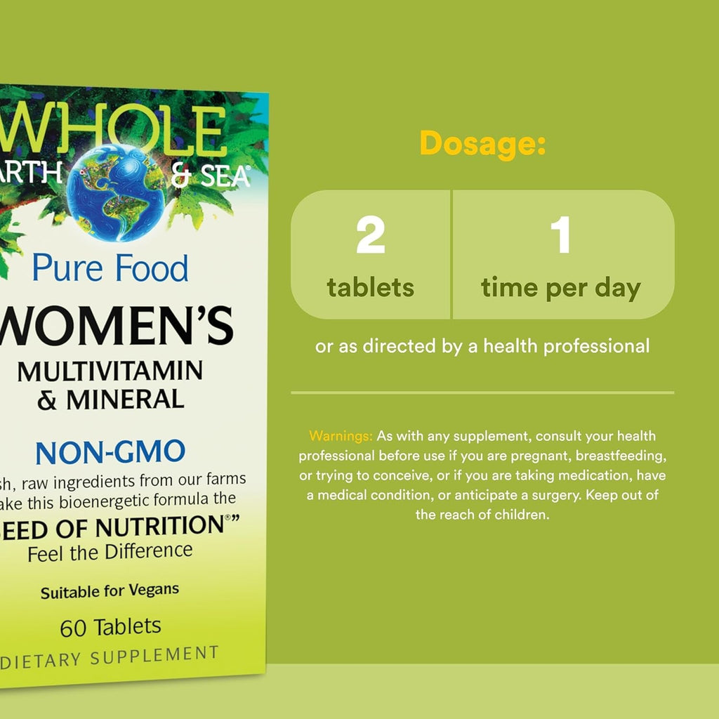 Whole Earth & Sea from Natural Factors, Women'S Multivitamin & Mineral, Whole Food Supplement, Vegan, 60 Tablets (30 Servings)