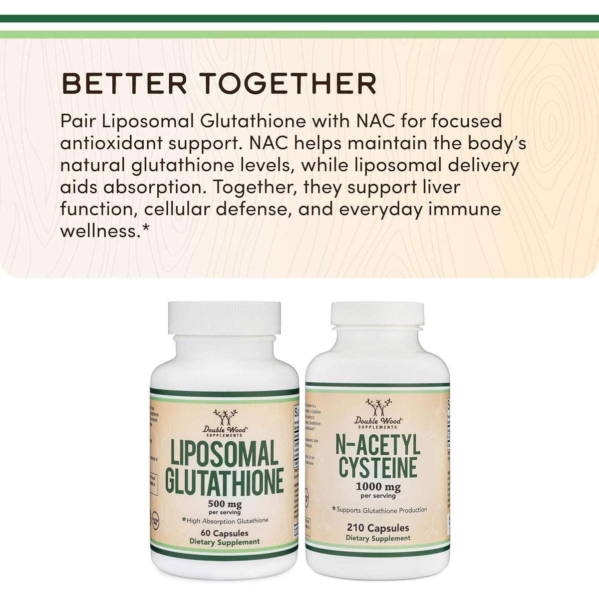 Liposomal Glutathione Supplement 500Mg per Serving, 60 Capsules (Vegan Safe, Non-Gmo) Max Absorption Liposomal Glutathione with Genuine Smell and Taste by Double Wood