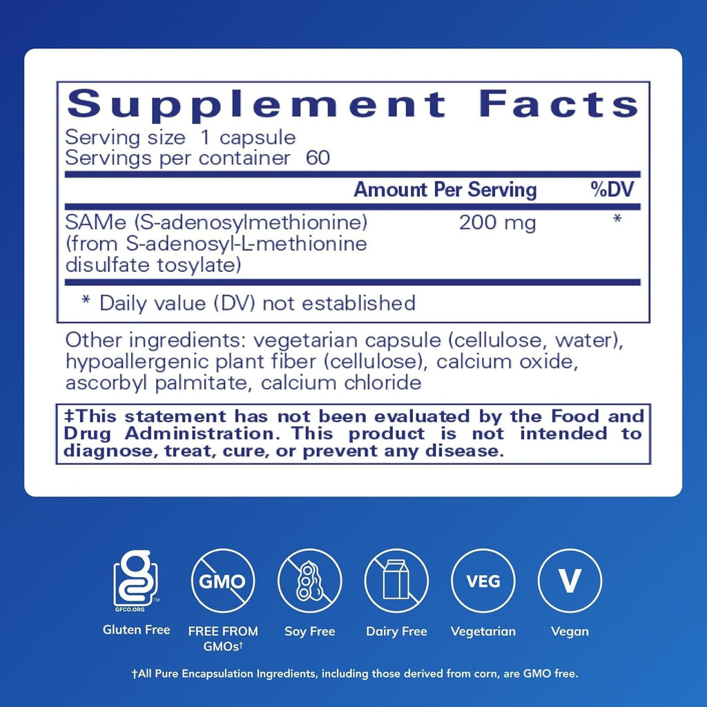Pure Encapsulations Same S-Adenosylmethionine 180'S - Supports Joint Health & Glutathione Production* - Gluten Free & Non-Gmo - 60 Capsules