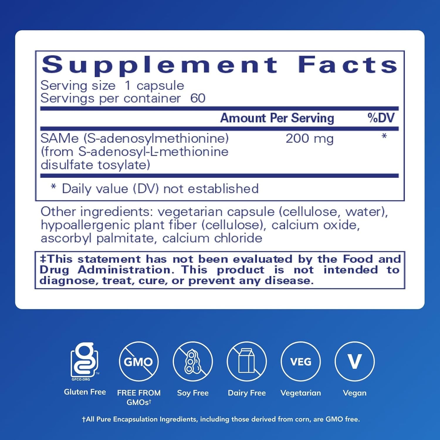 Pure Encapsulations Same S-Adenosylmethionine 180'S - Supports Joint Health & Glutathione Production* - Gluten Free & Non-Gmo - 60 Capsules