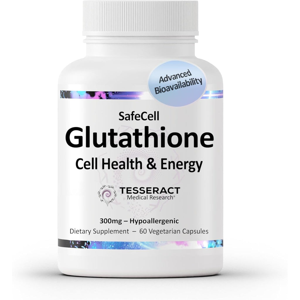 Tesseract Safecell S-Acetyl Glutathione Supplement, 300Mg, Healthy Aging, Cellular Support, Powerful Antioxidant; Hypoallergenic, Vegan, Patented Delivery; Bioavailability; 60 Vegetarian Capsules