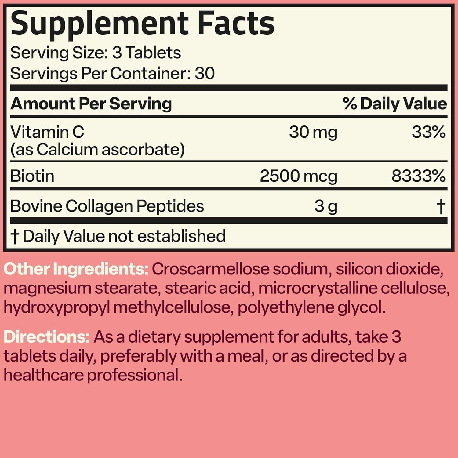 Bronson Collagen Peptides 3000Mg (Per Serving) with Biotin & Vitamin C - for Hair, Skin & Nails Support, Non-Gmo, 90 Tablets