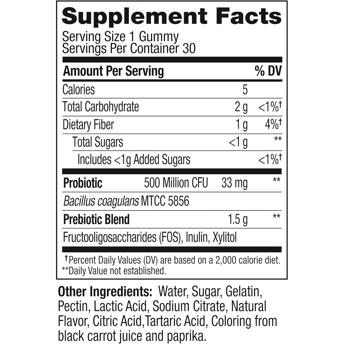 Olly, Probiotic + Prebiotic Gummy, 500 Million Cfus, Fos, Adult Chewable Supplement for Men and Women, Peach Flavored, 30 Day Supply, 30 Count