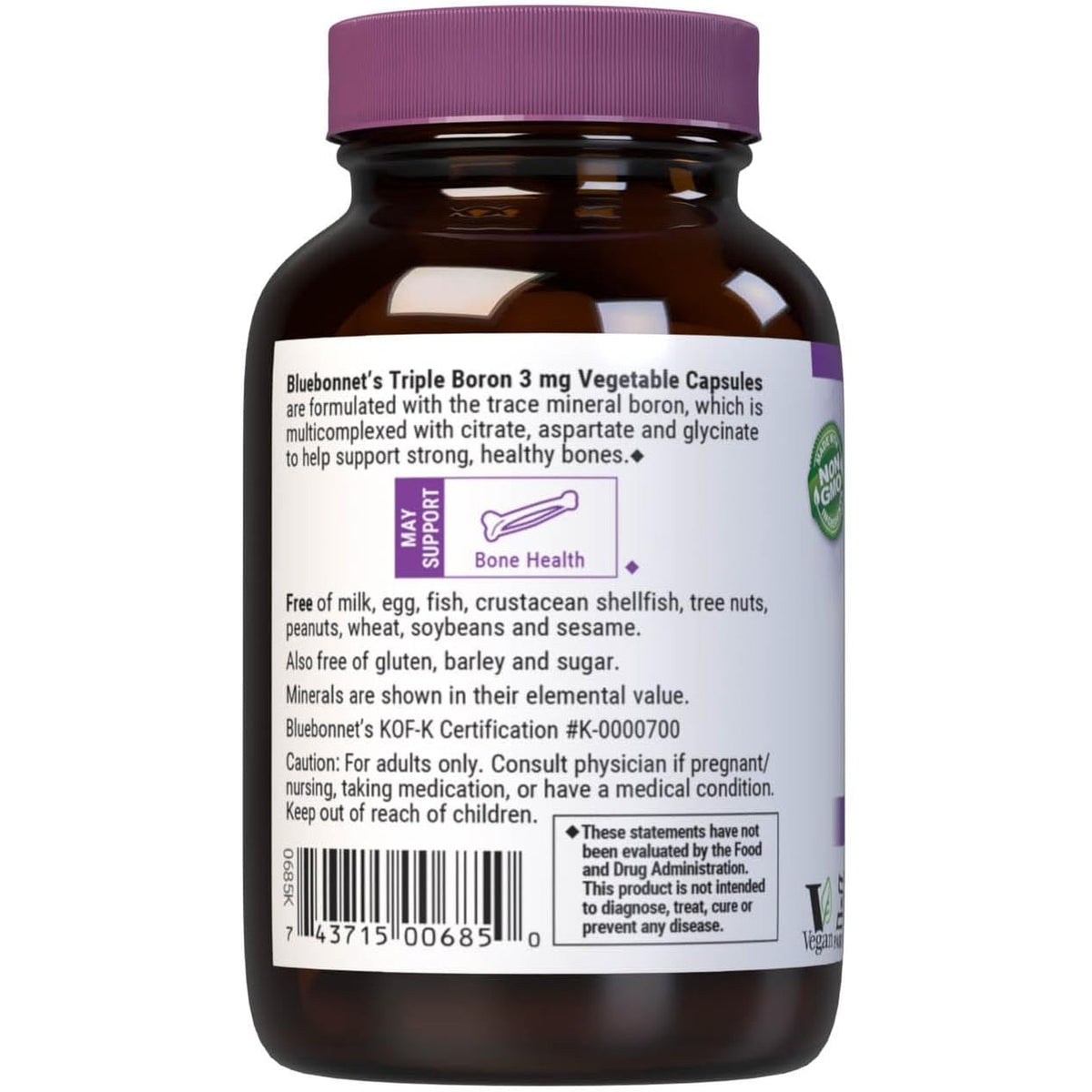 Bluebonnet Triple Boron 3 Mg Trace Mineral Bone Support - Boron Supplement for Men & Women with Citrate Aspartate & Glycinate - Vegan, Non-Gmo - 90 Vegetarian Capsules, 90 Day Supply