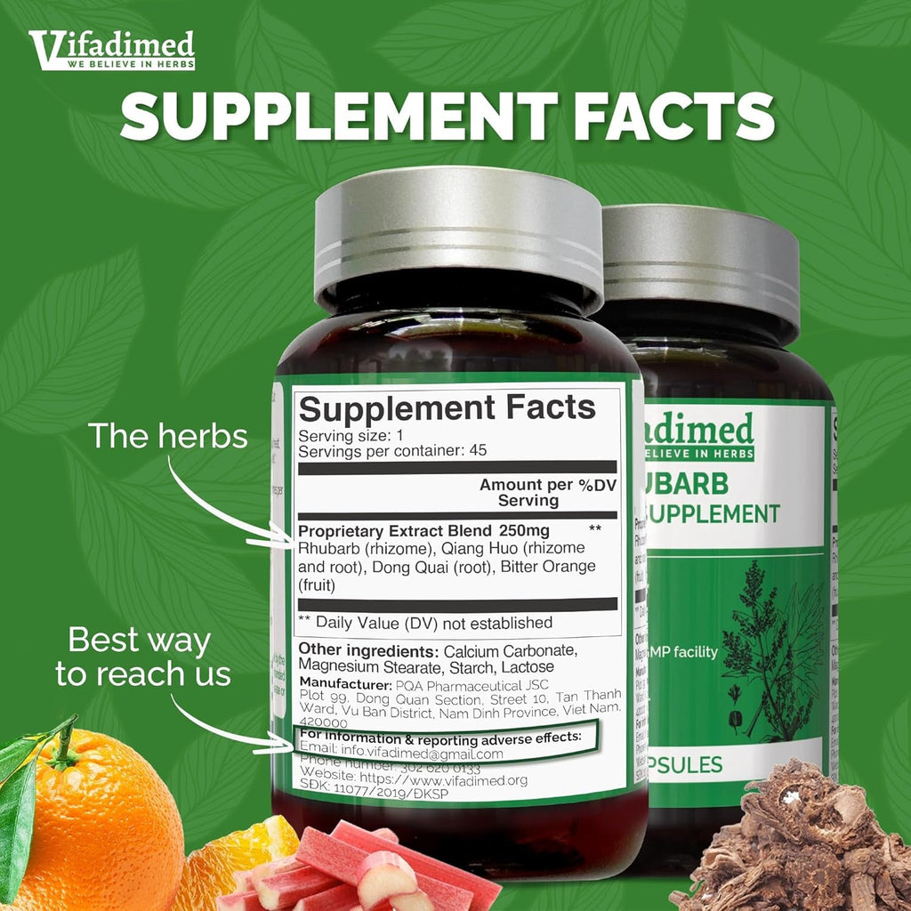 Rhubarb,Gut Motility Activator for Bowel Movement & Constipation Relief,Regularity,Bloating & Gas Relief,Mucus Production Assist,Lining & Microbiome Support, 45 Capsules